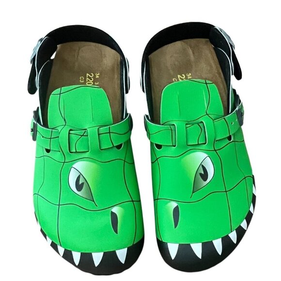 Birkenstock Green Monster Dinosaur Boston Mules Clogs Unisex Size EU 34/3-3.5 US - Picture 1 of 8